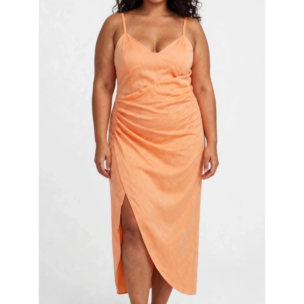 Asos Curve Orange Spaghetti Strap Dress Size 18 Prom HOCO Formal Cocktail NWT